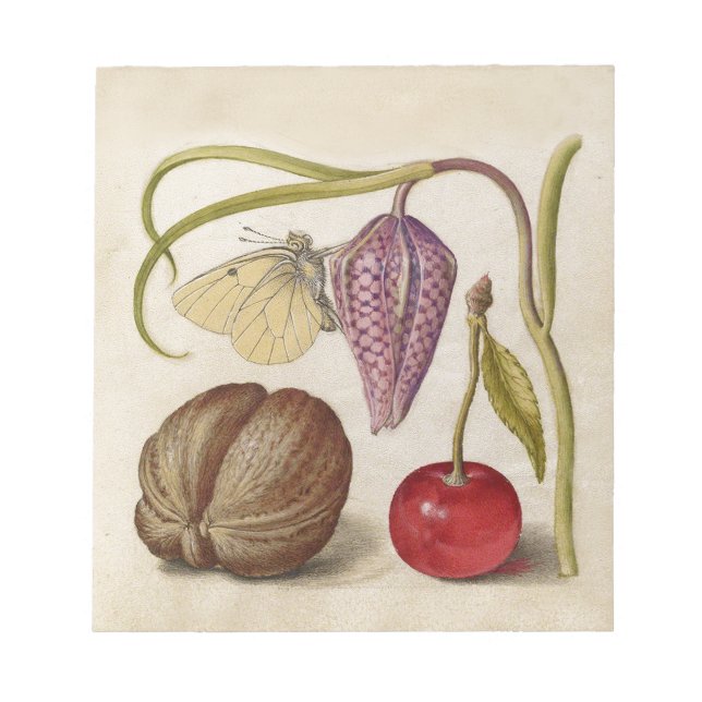 Butterfly Walnut Blume Cherry Wasserfarbe Kunst Notizblock (Vorderseite)