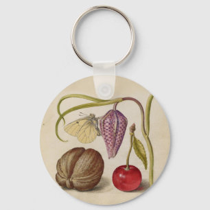 Butterfly Walnut Flower Cherry Watercolor Art Schlüsselanhänger