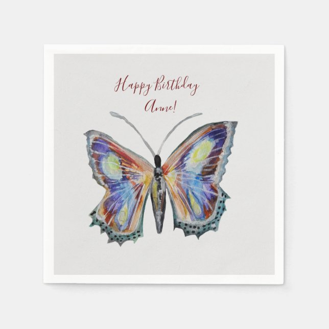 Butterfly Wasserfarbe Geburtstag Custom Serviette (Vorderseite)