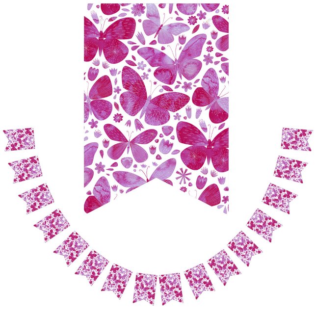 Butterfly Wasserfarbe Hot Pink Jagdfahnen Wimpelkette (Hot magenta pink butterfly pattern bunting pennant flag party decor)