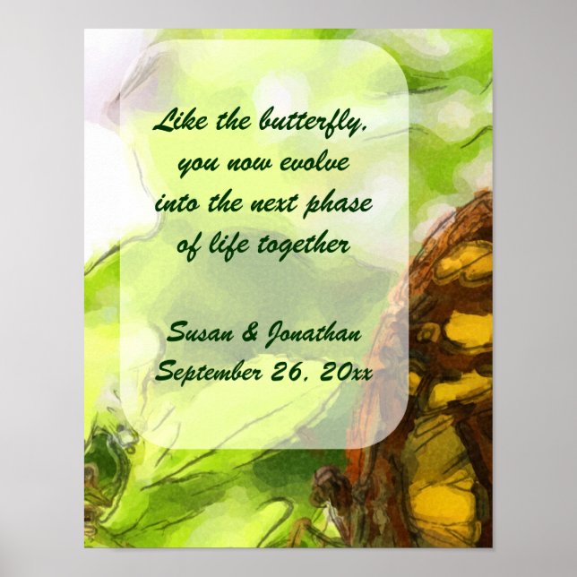 Butterfly Wasserfarbe Kunst Personalisierte Hochze Poster (Vorne)