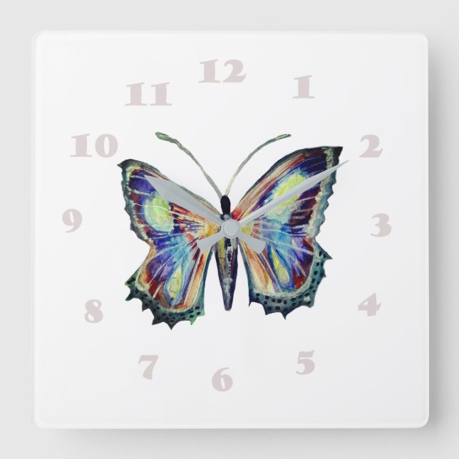 Butterfly-Wasserfarbe Quadratische Wanduhr (Vorderseite)