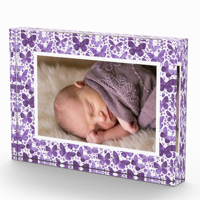 Butterfly-Wasserfarbmuster Fotoblock (Purple watercolor butterfly pattern acrylic photo block)