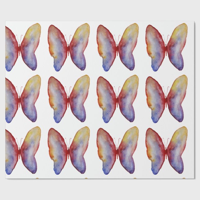 Butterfly Watercolor Art Matt Wrapping Paper Geschenkpapier (Flach)