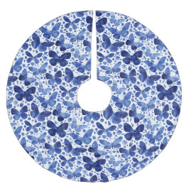Butterfly Watercolor Blue Polyester Weihnachtsbaumdecke