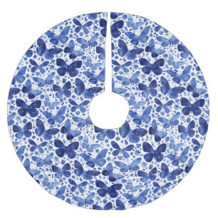 Butterfly Watercolor Blue Polyester Weihnachtsbaumdecke