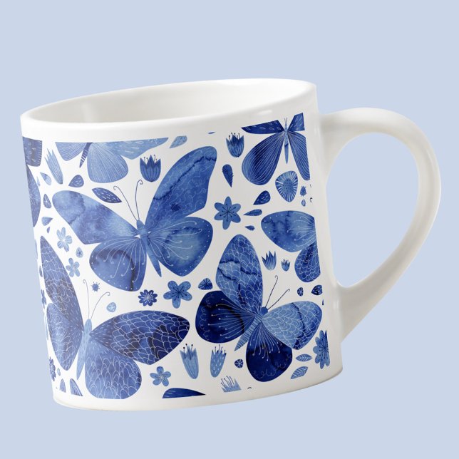 Butterfly Watercolor Indigo Blue Espressotasse (Indigo navy blue and white watercolor butterfly pattern  espresso cup)