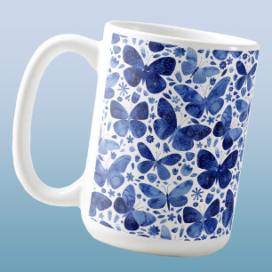 Butterfly Watercolor Indigo Blue Kaffeetasse