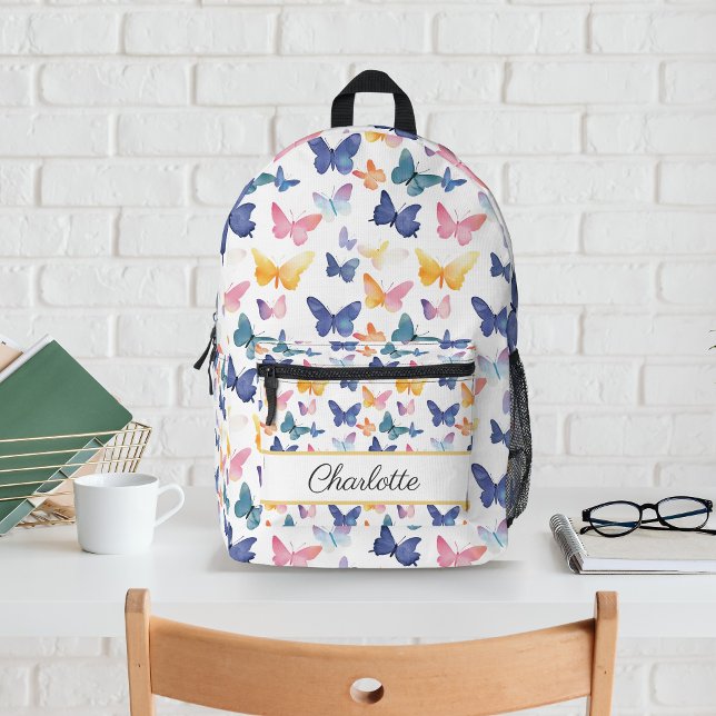 Butterfly Watercolor Individuelle Name Bedruckter Rucksack (Von Creator hochgeladen)