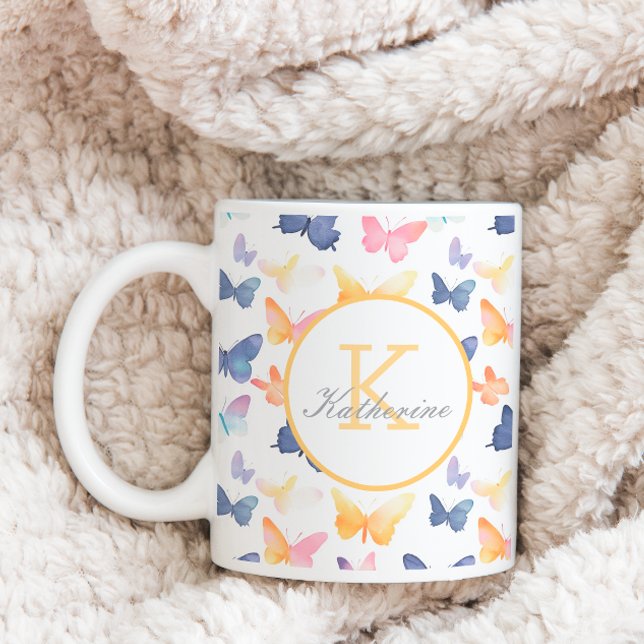 Butterfly Watercolor Individuelle Name Kaffeetasse (Von Creator hochgeladen)