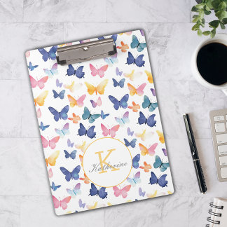 Butterfly Watercolor Individuelle Name Klemmbrett