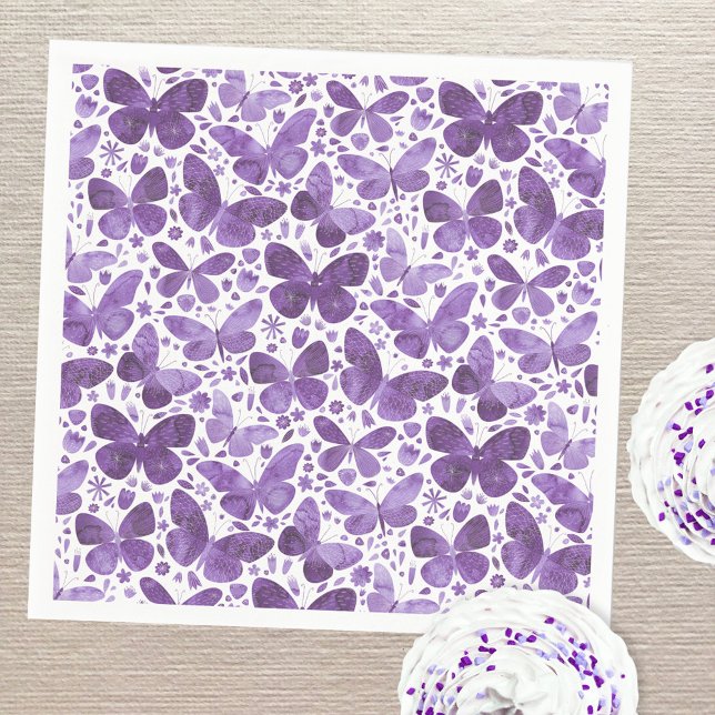 Butterfly Watercolor Lila Serviette (Pretty watercolor purple butterfly pattern party paper napkins)