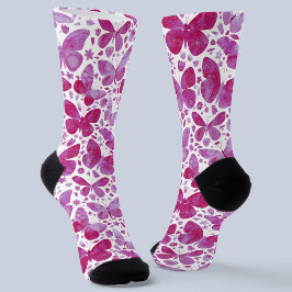Butterfly Watercolor Magenta Pink Socken