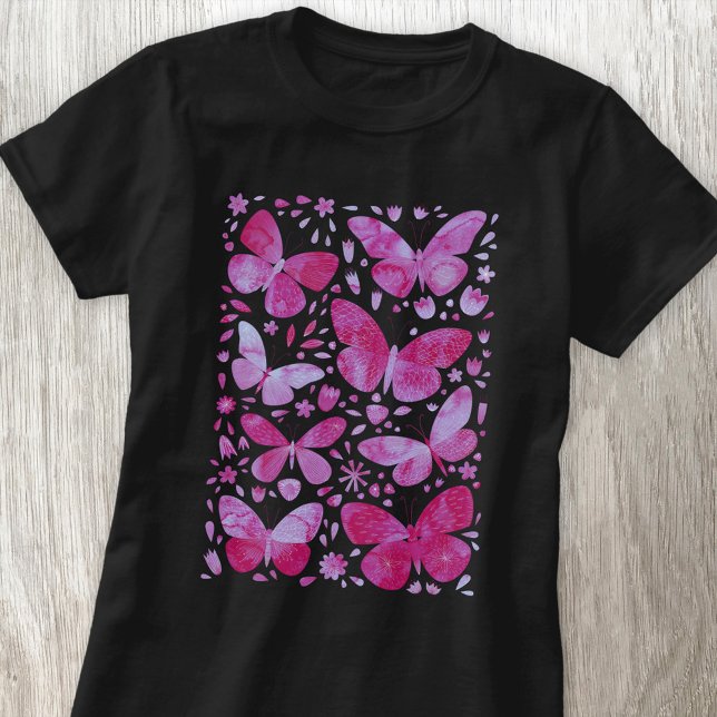 Butterfly Watercolor Magenta Pink T - Shirt (Magenta pink watercolor butterfly art t-shirt)