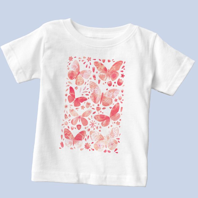 Butterfly Watercolor Pink Baby T-shirt (Peach coral blush pink watercolor butterfly baby t-shirt)