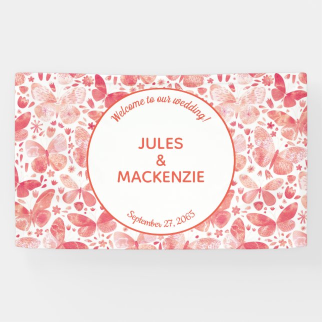 Butterfly Watercolor Pink Banner (Horizontal)