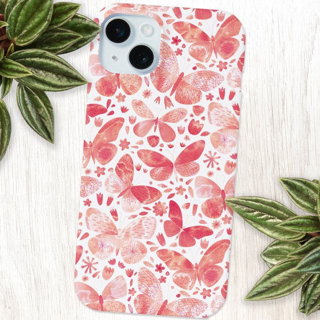 Butterfly Watercolor Pink Case-Mate iPhone Hülle (Coral blush peach pink and white watercolor butterfly art cell phone case)