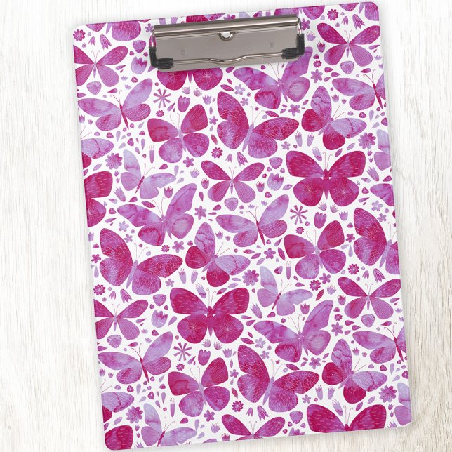 Butterfly Watercolor Pink Klemmbrett (Magenta pink watercolor butterfly pattern clipboard)