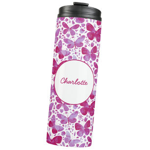 Butterfly Watercolor Pink Personalisiert Thermosbecher