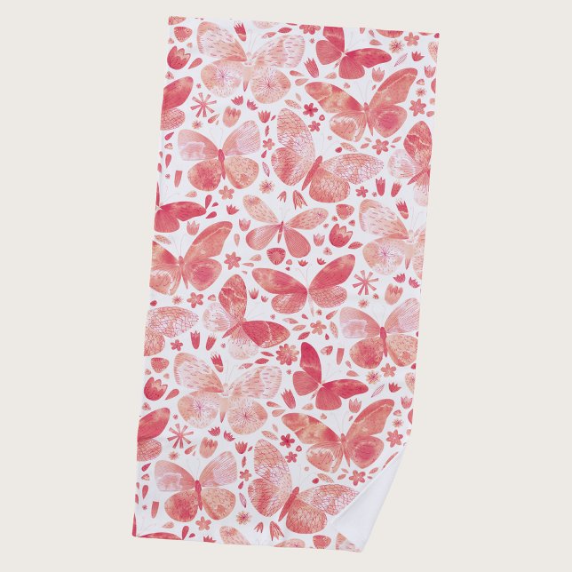 Butterfly Watercolor Pink Strandtuch (Coral blush pink watercolor butterfly pattern art beach towel)