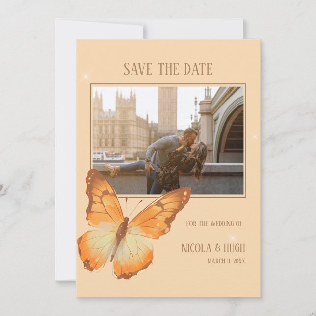 Butterfly Watercolor Wedding Foto Save the Date Einladung (Vorderseite)