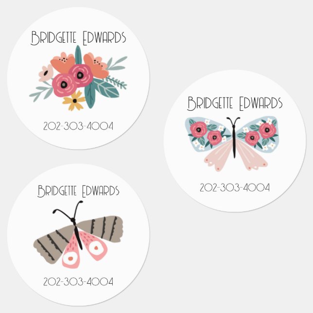 Butterfly Waterproof Circle Sticker Name Labels (Gruppe)