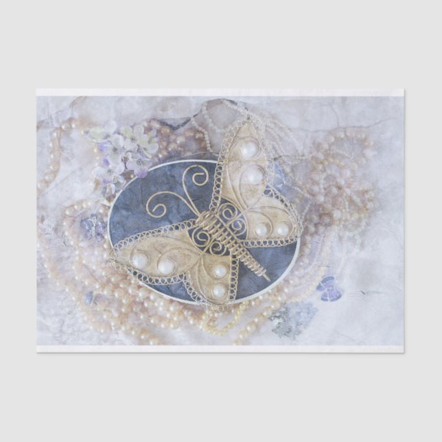 Butterfly Wedding Bridal White Gold Decoupage Seidenpapier (Vorderseite)