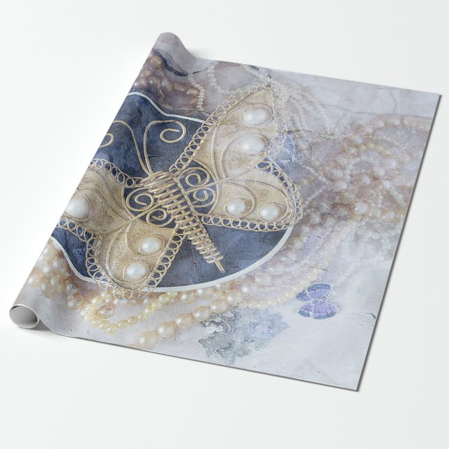 Butterfly Wedding Bridal White Gold Elegant Geschenkpapier (Ungerollt)