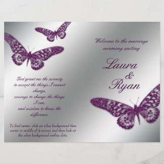 Butterfly Wedding Program Flyer Silver Lila Spar