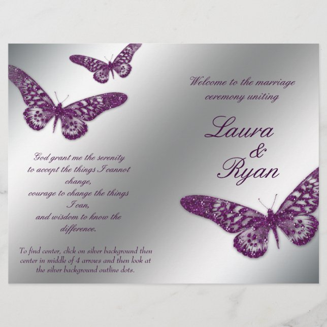 Butterfly Wedding Program Flyer Silver Lila Spar (Vorderseite)