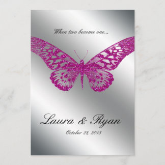 Butterfly Wedite Invite Glitzer Rosa Silber Einladung