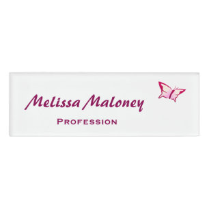 Butterfly White Pink Namenschild