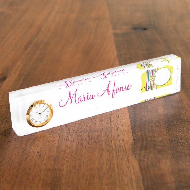 Butterfly White Pink Schreibtisch Namplate Namensplakette (Seite)