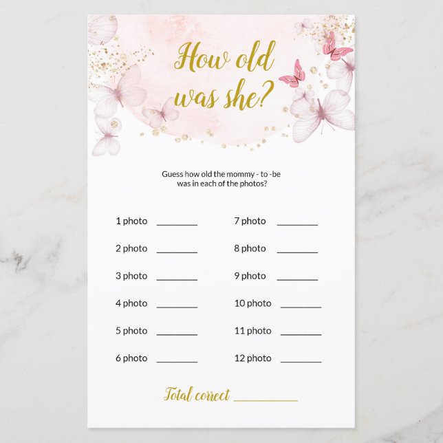 Butterfly Wie alt war sie? Baby Showspiel (Vorderseite)