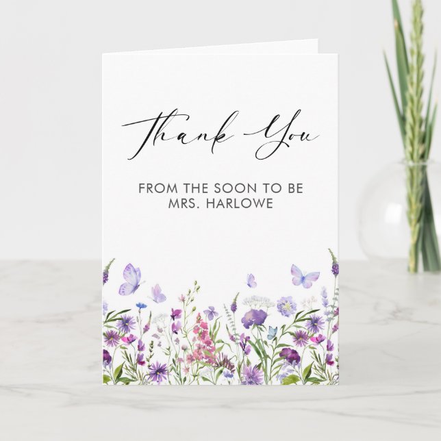 Butterfly-Wildblume Danke, geklappte Grußkarte Karte (Vorderseite)