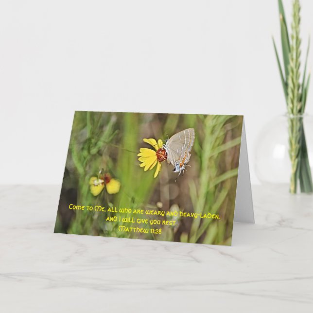 Butterfly Wildblume Scripture Card Matthew 11:28 Karte (Vorderseite)
