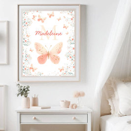 Butterfly-Wildblumen Coral Aquamarin Monogramm Nie Poster