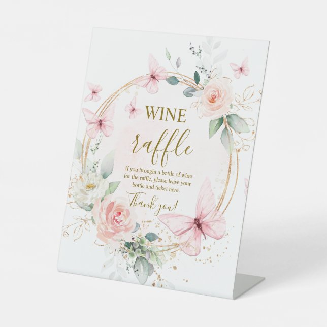 Butterfly Wine Raffle Brautparty Zeichen Sockelschild (Vorderseite)