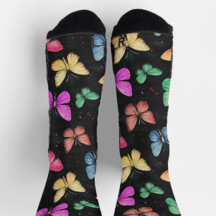 Butterfly Wings Chalk Zeichne Muster Schwarz Socken