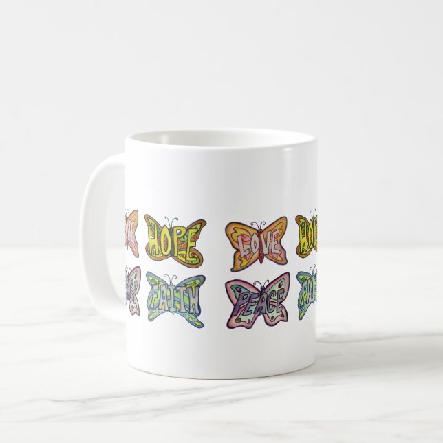 Butterfly Wings Word Art Inspiration Kaffee Tasse (Vorderseite Links)