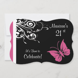 Butterfly Wirbel Cranberry Pink Geburtstagsparty Einladung