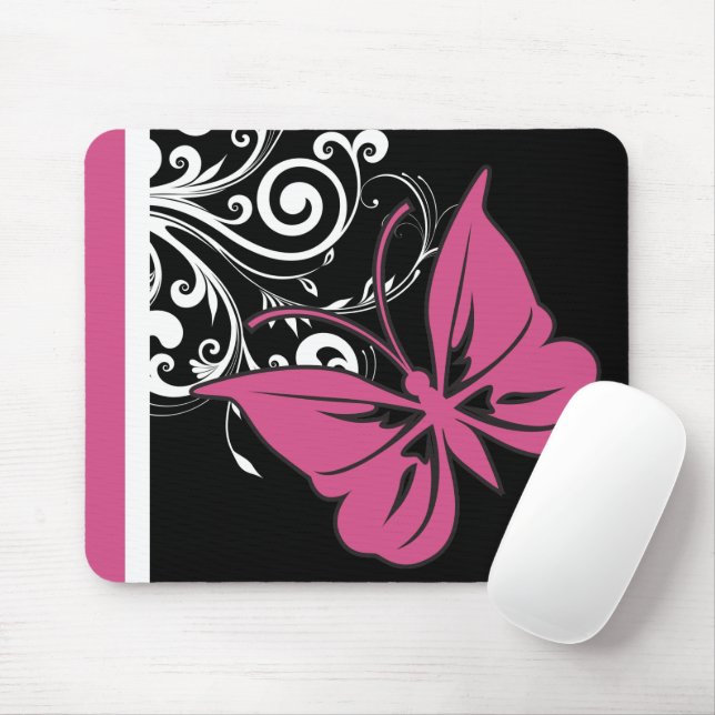 Butterfly Wirbel Cranberry Pink Mousepad (Mit Mouse)
