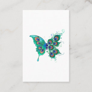 Butterfly with Green Peacock Feathers Empfehlungskarte