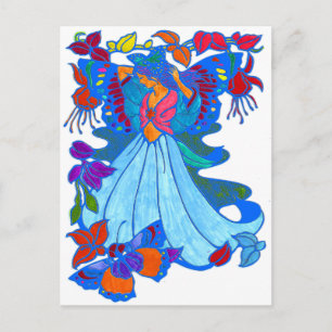 Butterfly Woman Floral Design Postkarte