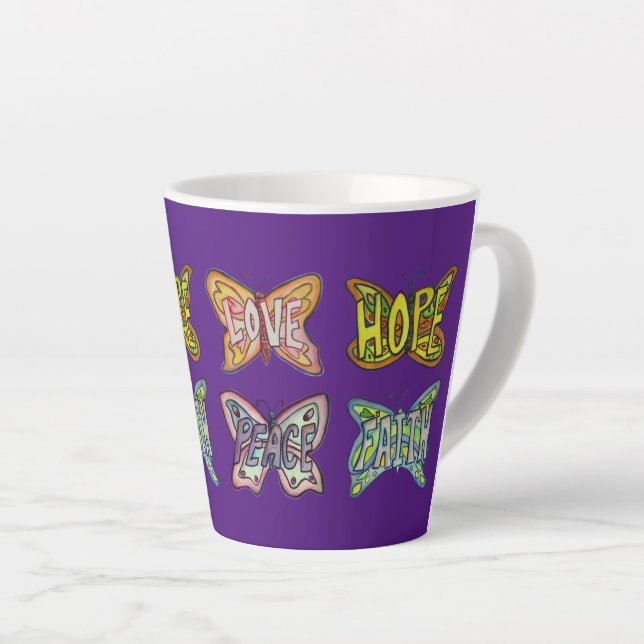Butterfly Word Art Custom Coffee Latte Cup Tasse (Rechte Ecke)