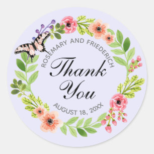 Butterfly Wreath Wedding Danke, Lavender Runder Aufkleber