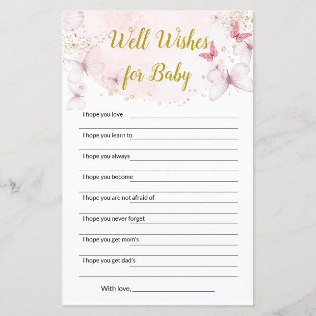 Butterfly Wünsche für Baby Showspiele (Vorderseite)