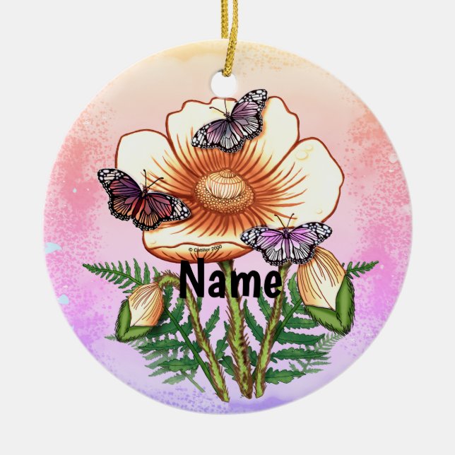 Butterfly Yellow Poppy  Keramik Ornament (Vorne)