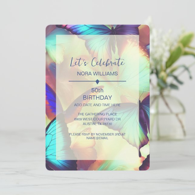 Butterfly zum Geburtstag Einladung (Stehend Vorderseite)