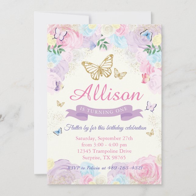 Butterfly zum Geburtstag Einladung (Vorderseite)